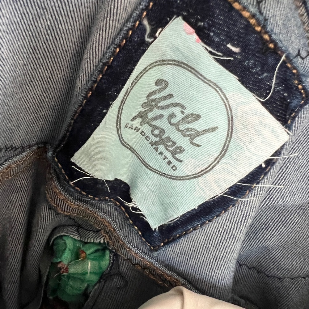 Wild Hope Upcycled Green Patterned Kantha Stretch Jean Jacket M - Picture 14 of 14